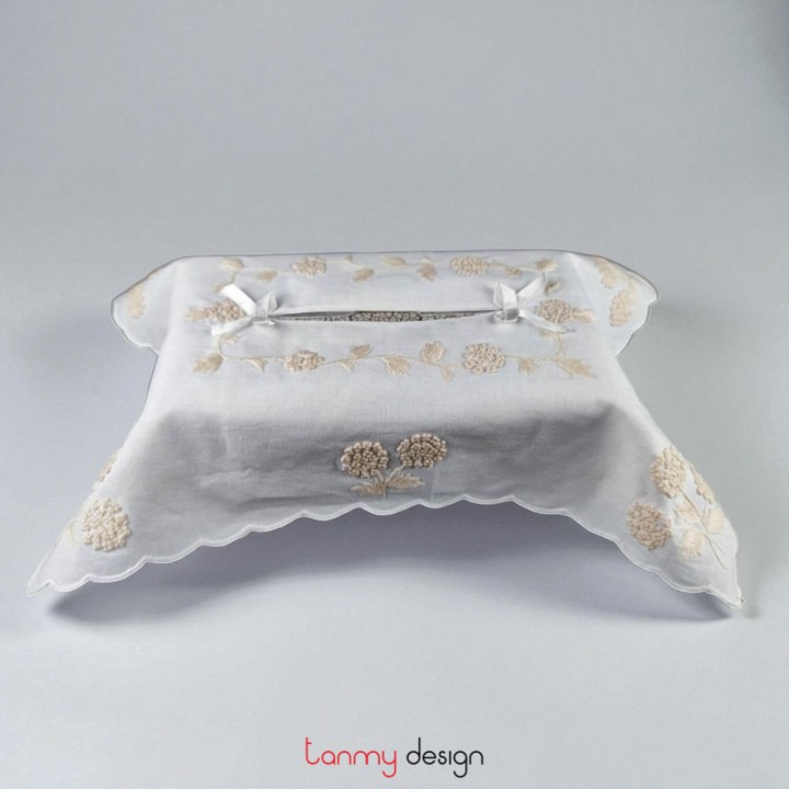 Bọc hộp giấy ăn thêu mi 3 bông